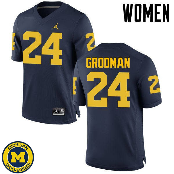 Women Michigan Wolverines #24 Louis Grodman Navy Replica Game Jersey